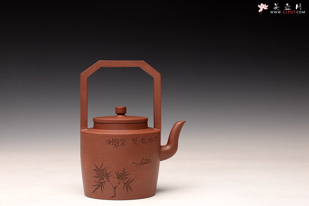 紫砂壶图片：詹黎明丙申秋全手新作 贤提 颇具难度 高路精刻 挺拔 - 全手工紫砂壶网