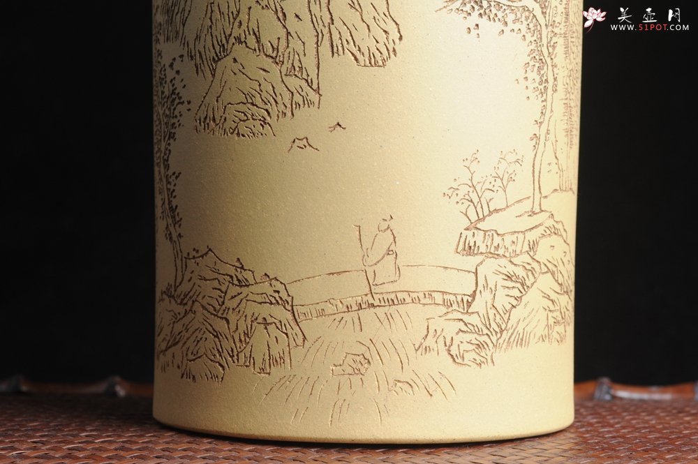 紫砂壶图片：美筒特惠 精品山水高帽笔筒一式 老师不打草稿直接空刻 一气呵成  - 全手工紫砂壶网