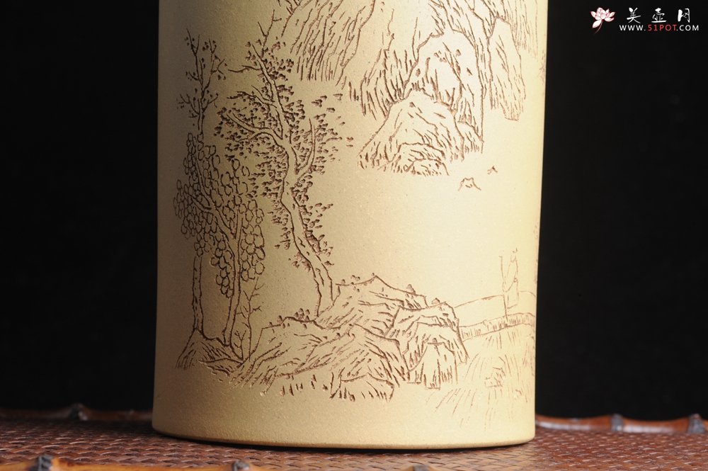 紫砂壶图片：美筒特惠 精品山水高帽笔筒一式 老师不打草稿直接空刻 一气呵成  - 全手工紫砂壶网