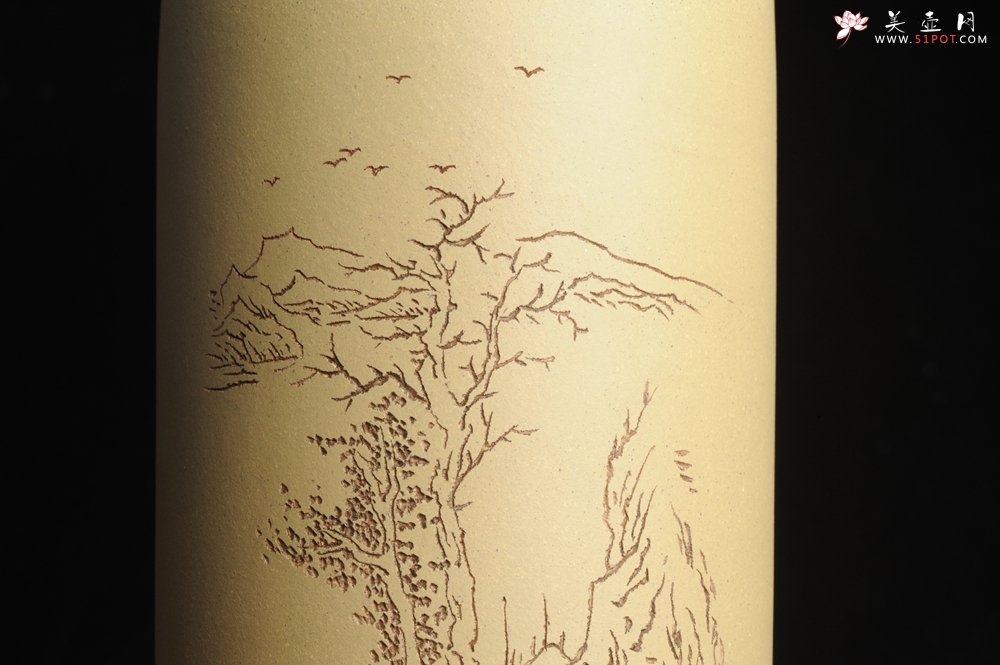 紫砂壶图片：美筒特惠 精品山水高帽笔筒二式 一曲新词酒一杯 老师不打草稿直接空刻 一气呵成  - 全手工紫砂壶网