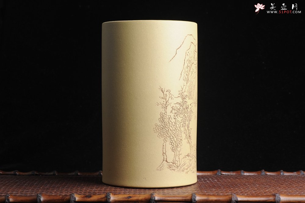紫砂壶图片：美筒特惠 精品山水高帽笔筒一式 老师不打草稿直接空刻 一气呵成  - 全手工紫砂壶网