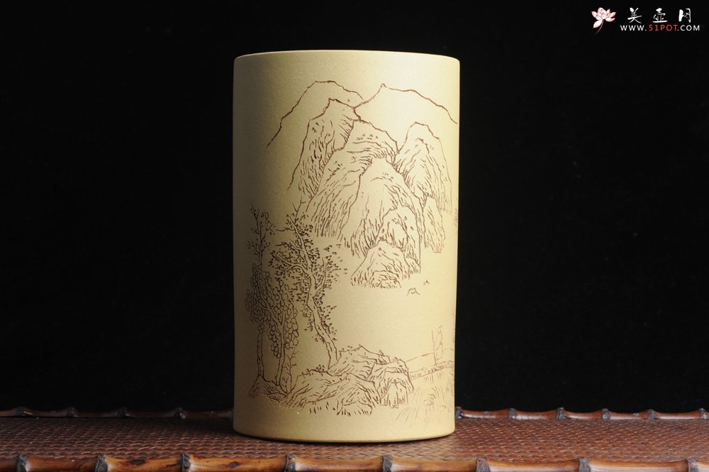 紫砂壶图片：美筒特惠 精品山水高帽笔筒一式 老师不打草稿直接空刻 一气呵成  - 全手工紫砂壶网