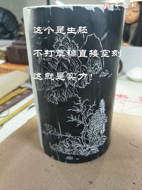 紫砂壶图片：美筒特惠 精品山水高帽笔筒一式 老师不打草稿直接空刻 一气呵成  - 全手工紫砂壶网