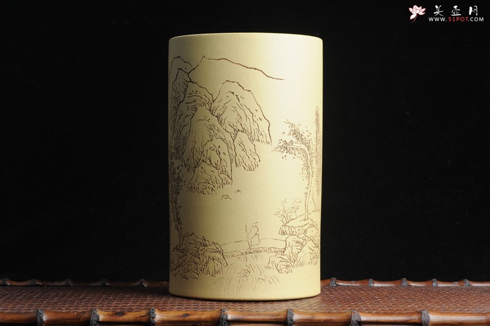 紫砂壶图片：美筒特惠 精品山水高帽笔筒一式 老师不打草稿直接空刻 一气呵成  - 全手工紫砂壶网