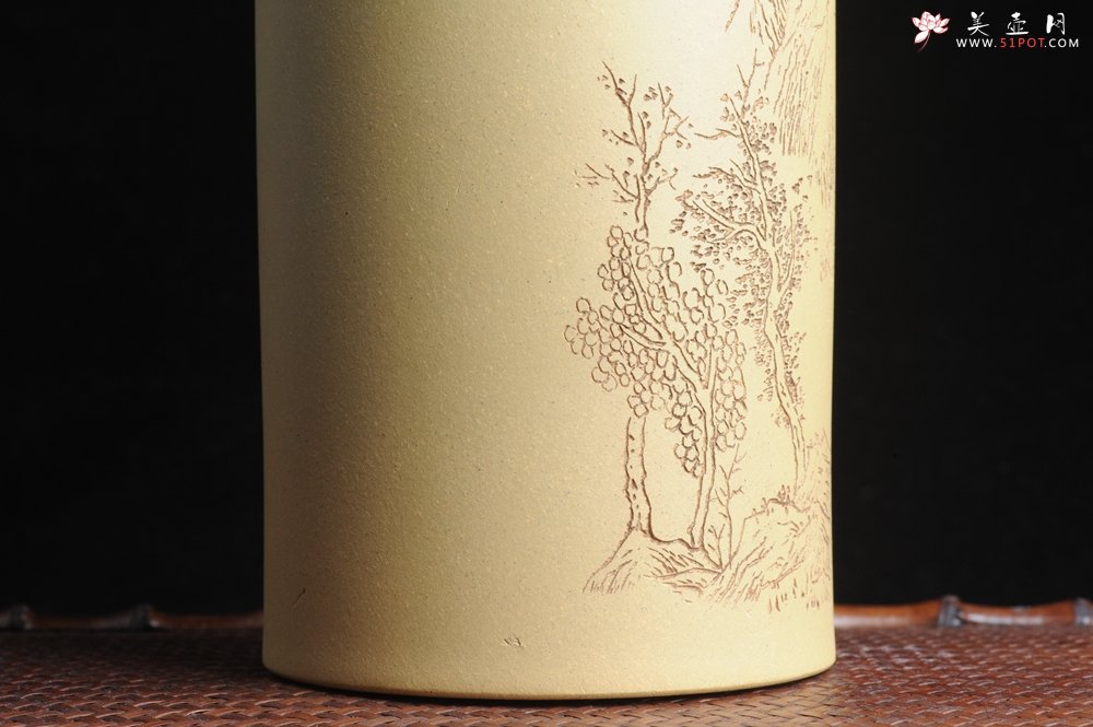 紫砂壶图片：美筒特惠 精品山水高帽笔筒一式 老师不打草稿直接空刻 一气呵成  - 全手工紫砂壶网