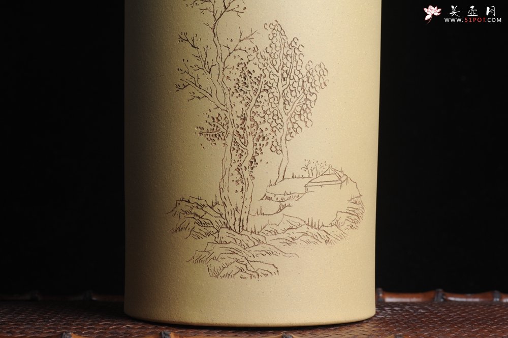 紫砂壶图片：美筒特惠 精品山水高帽笔筒三式 山高月小 水落石出 老师不打草稿直接空刻 一气呵成 - 全手工紫砂壶网