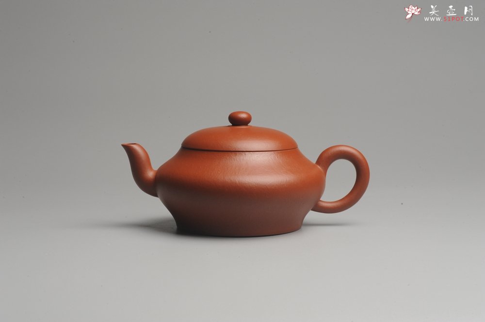 紫砂壶图片：小煤窑朱泥 全手工扁灯壶 端庄秀雅 - 全手工紫砂壶网