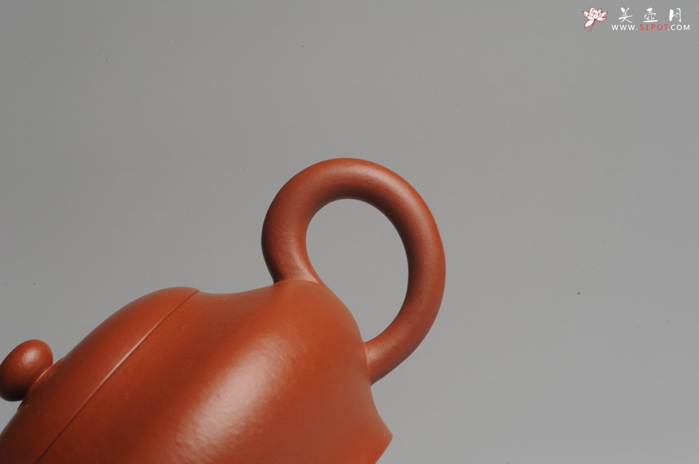 紫砂壶图片：小煤窑朱泥 全手工扁灯壶 端庄秀雅 - 全手工紫砂壶网