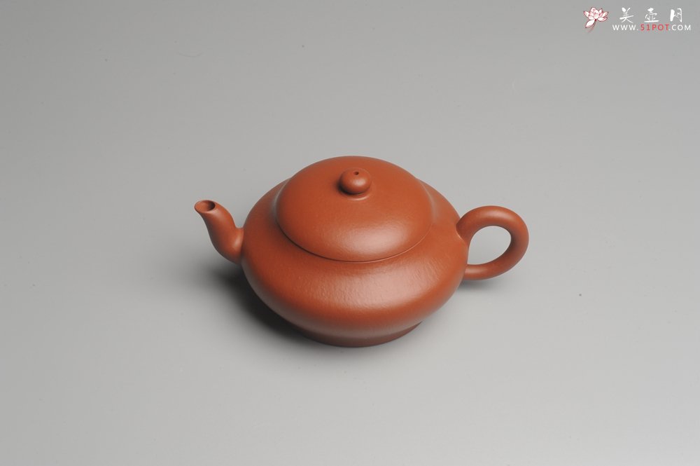 紫砂壶图片：小煤窑朱泥 全手工扁灯壶 端庄秀雅 - 全手工紫砂壶网