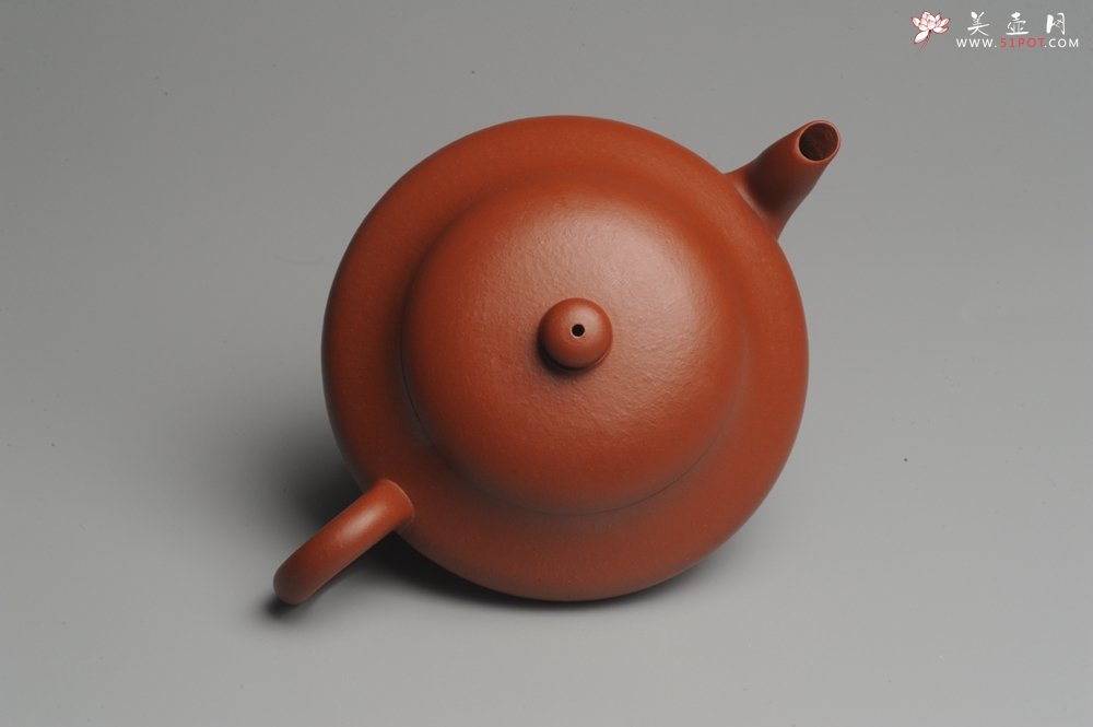 紫砂壶图片：小煤窑朱泥 全手工扁灯壶 端庄秀雅 - 全手工紫砂壶网