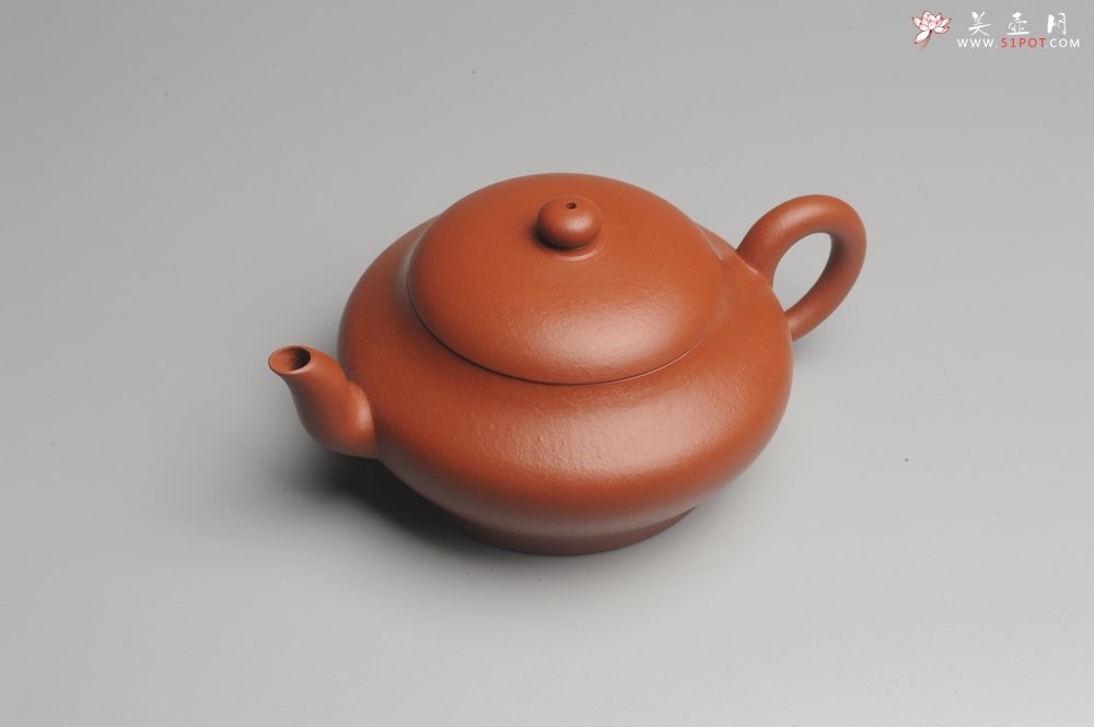 紫砂壶图片：小煤窑朱泥 全手工扁灯壶 端庄秀雅 - 全手工紫砂壶网