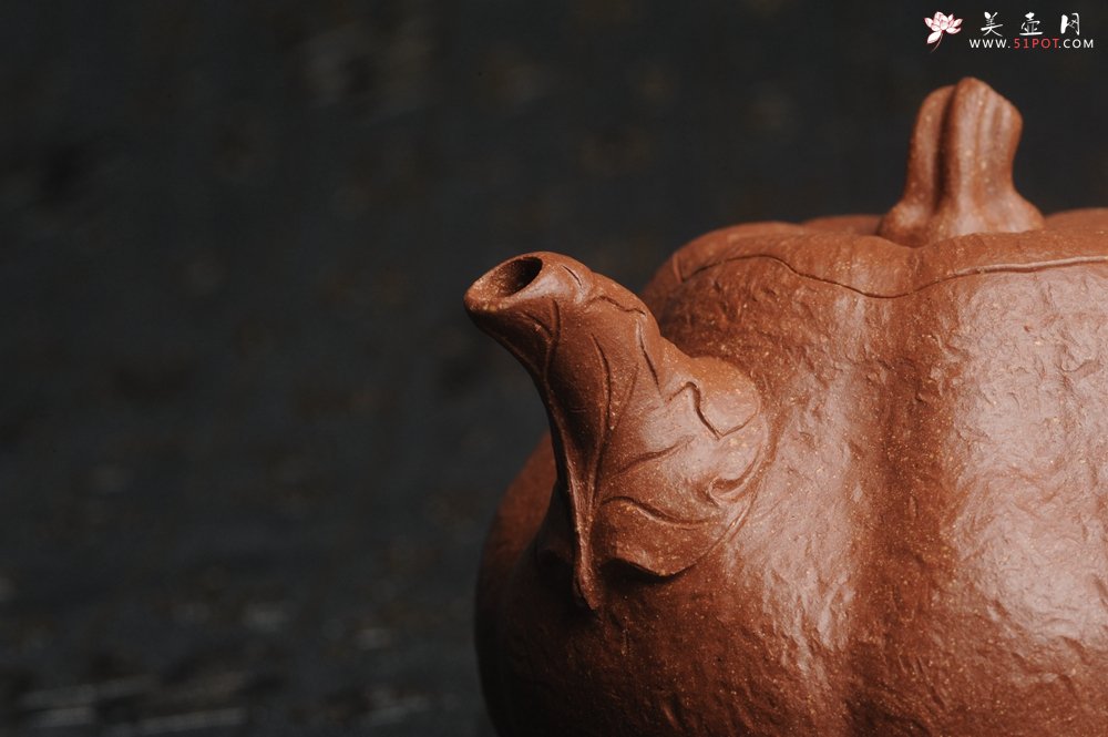 紫砂壶图片：美壶特惠 精致卡盖全手工油润降坡泥仿生小叶歪瓜 难度大 - 全手工紫砂壶网