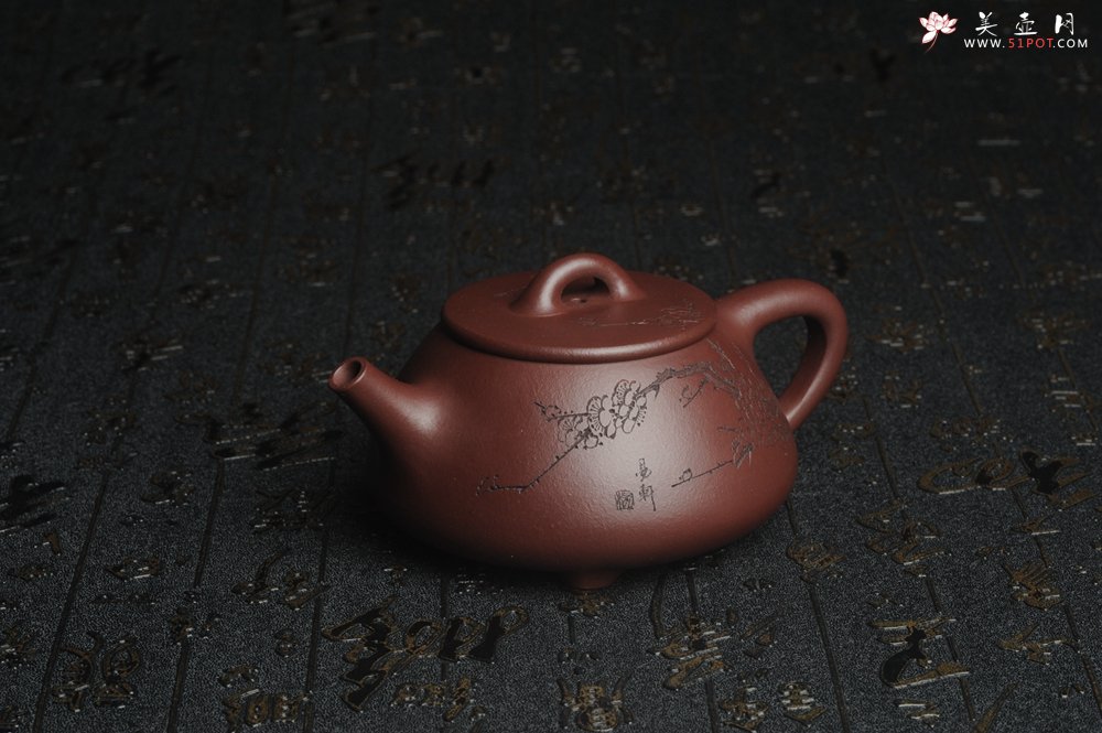 紫砂壶图片：油润底曹青 全手工周氏石瓢 装饰喜上眉梢 特文气 - 全手工紫砂壶网