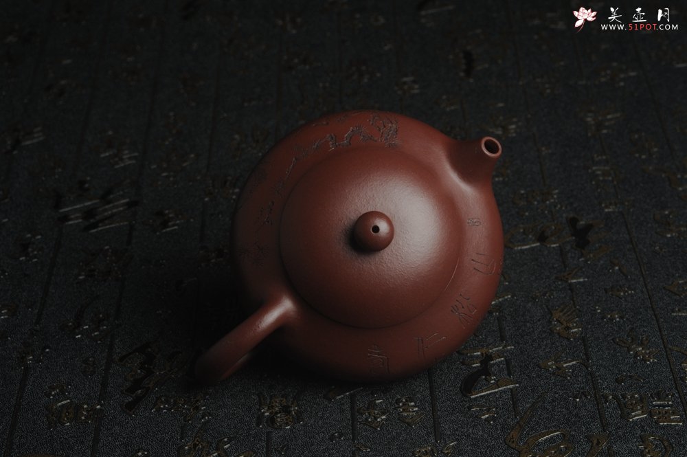 紫砂壶图片：油润底曹青 全手工矮文旦 装饰人物 特文气 - 全手工紫砂壶网