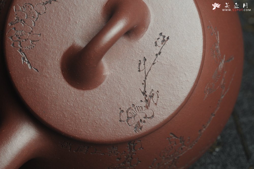 紫砂壶图片：油润底曹青 全手工周氏石瓢 装饰喜上眉梢 特文气 - 全手工紫砂壶网