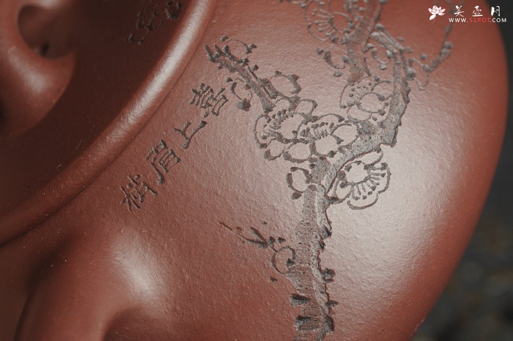 紫砂壶图片：油润底曹青 全手工周氏石瓢 装饰喜上眉梢 特文气 - 全手工紫砂壶网