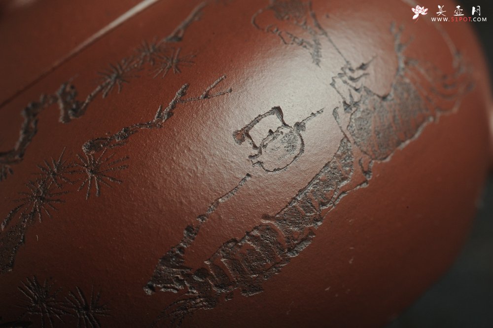 紫砂壶图片：油润底曹青 全手工矮文旦 装饰人物 特文气 - 全手工紫砂壶网