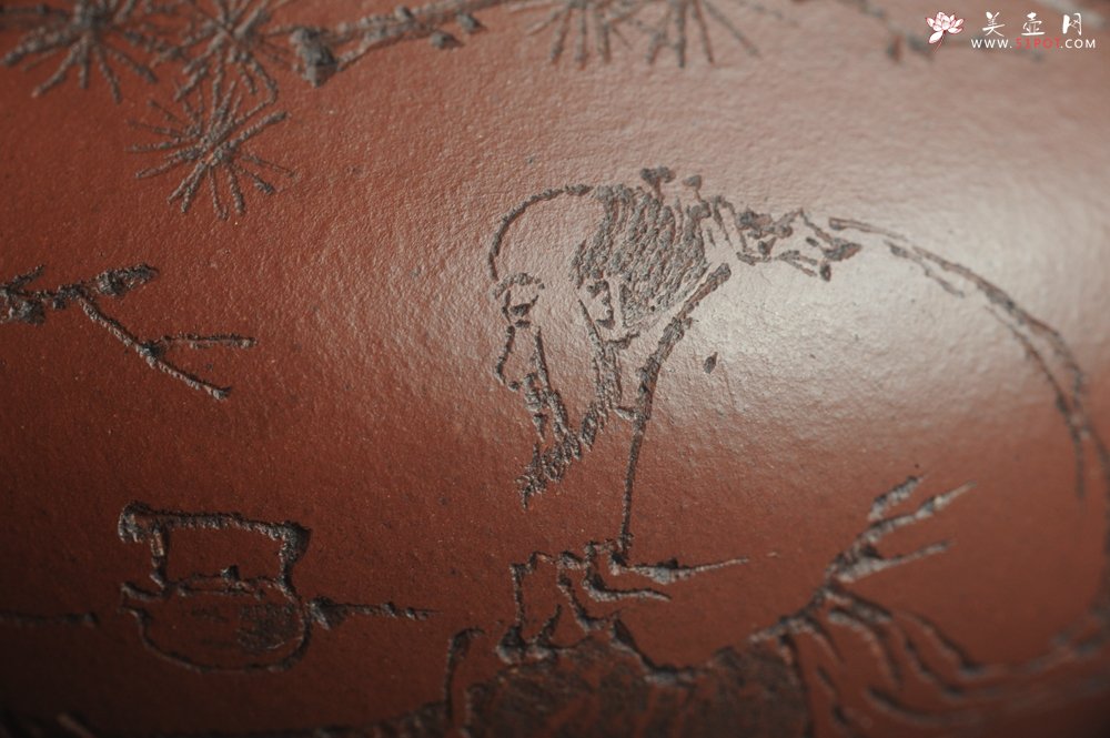 紫砂壶图片：油润底曹青 全手工矮文旦 装饰人物 特文气 - 全手工紫砂壶网