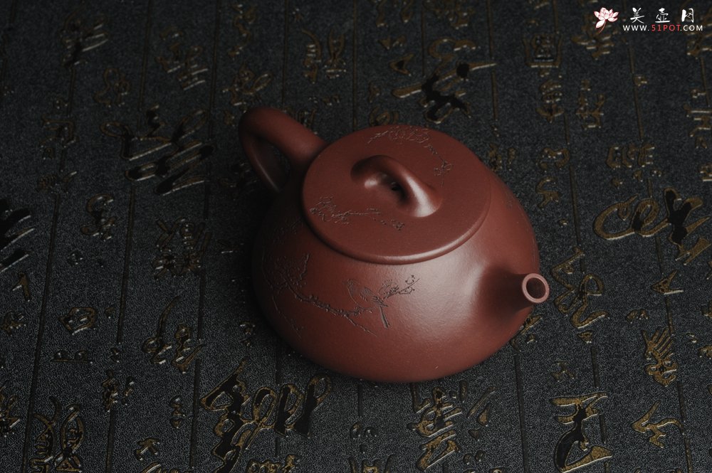 紫砂壶图片：油润底曹青 全手工周氏石瓢 装饰喜上眉梢 特文气 - 全手工紫砂壶网