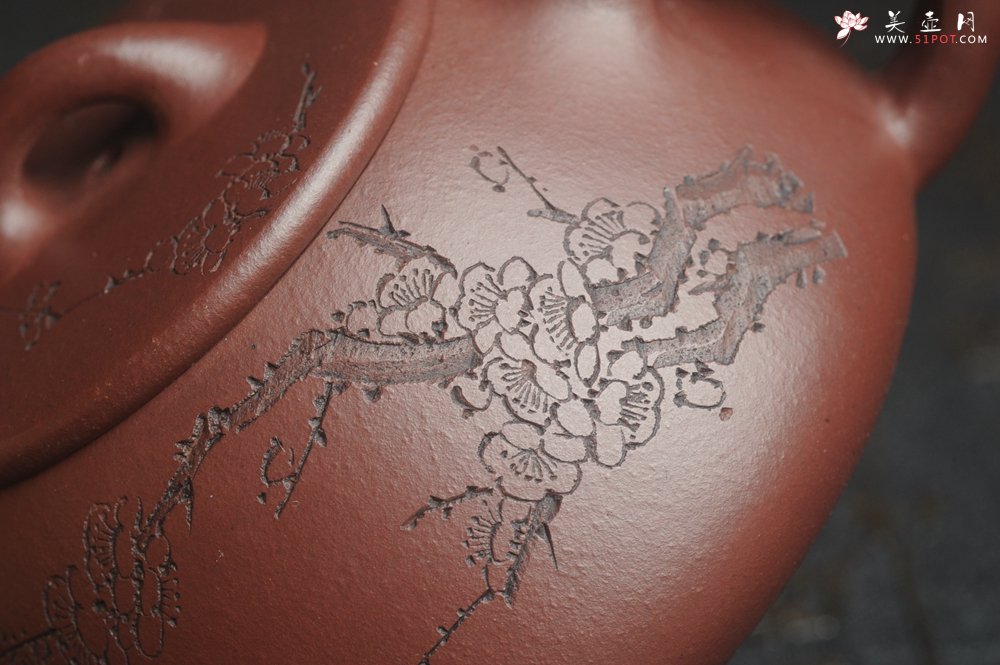 紫砂壶图片：油润底曹青 全手工周氏石瓢 装饰喜上眉梢 特文气 - 全手工紫砂壶网