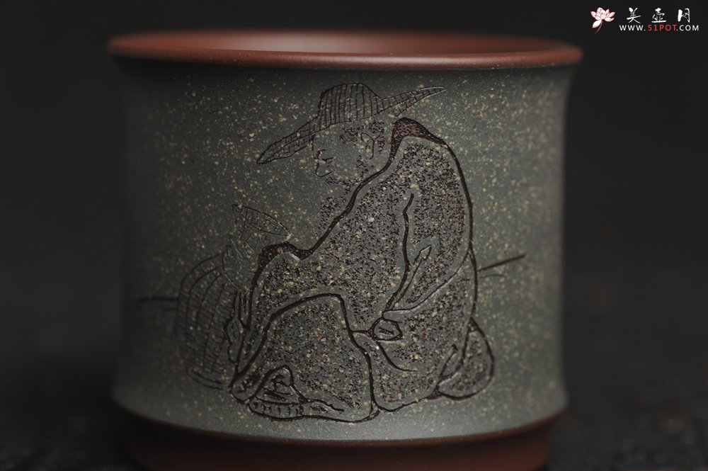 紫砂壶图片：美杯国庆特惠 精品好泥好工好刻雅致特厚实人物主人杯 茶人醉爱 - 全手工紫砂壶网