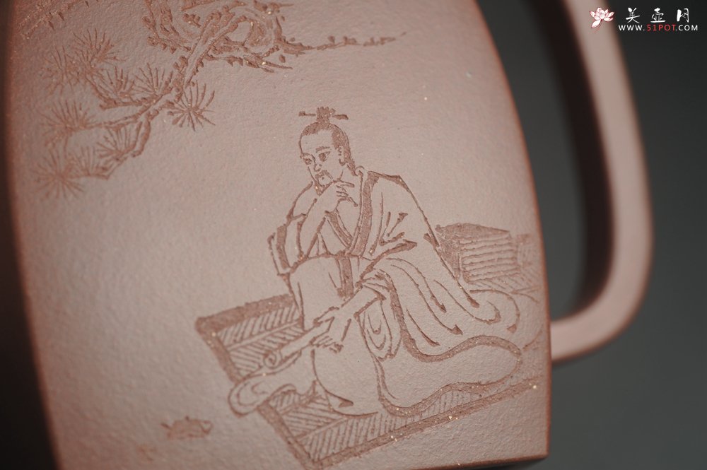 紫砂壶图片：全手工精致汉方壶 无事此静坐 有情且赋诗 禅意浓浓 - 全手工紫砂壶网