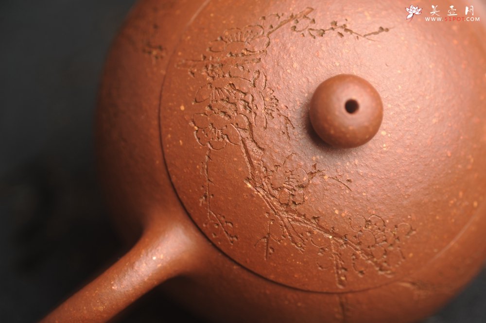 紫砂壶图片：油润降坡泥全手工小品西施壶 装饰喜上眉梢 特文气 - 全手工紫砂壶网