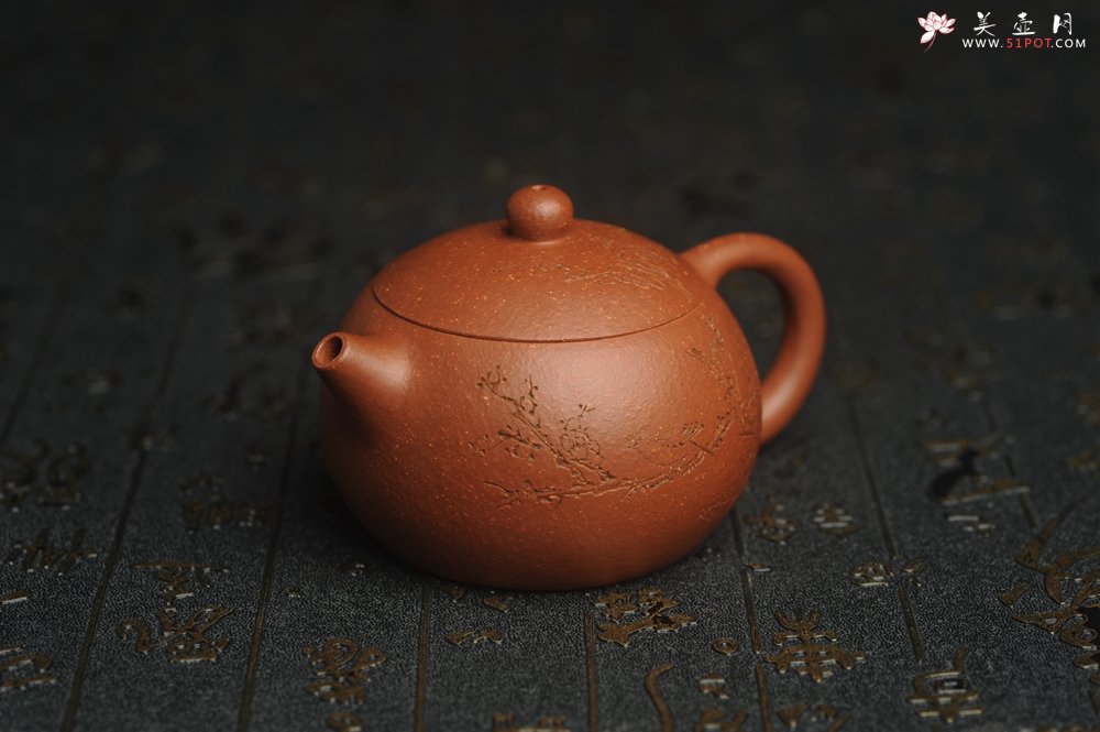 紫砂壶图片：油润降坡泥全手工小品西施壶 装饰喜上眉梢 特文气 - 全手工紫砂壶网