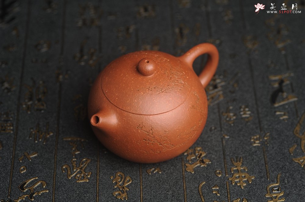 紫砂壶图片：油润降坡泥全手工小品西施壶 装饰喜上眉梢 特文气 - 全手工紫砂壶网