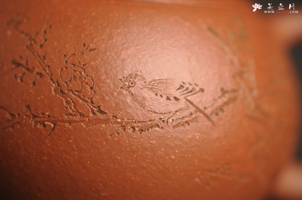 紫砂壶图片：油润降坡泥全手工小品西施壶 装饰喜上眉梢 特文气 - 全手工紫砂壶网