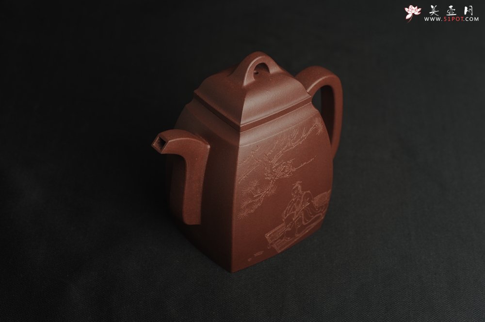 紫砂壶图片：全手工精致汉方壶 无事此静坐 有情且赋诗 禅意浓浓 - 全手工紫砂壶网