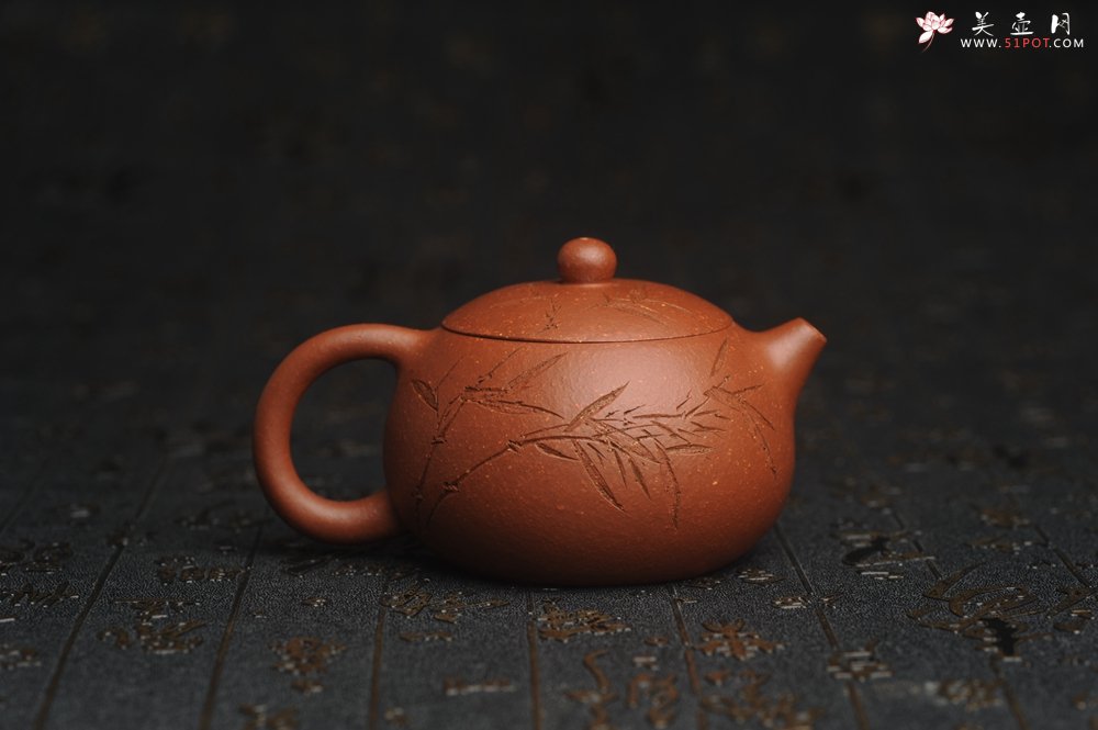 紫砂壶图片：油润降坡泥全手工小品西施壶 竹留清风 装饰居不可无竹 特文气 - 全手工紫砂壶网
