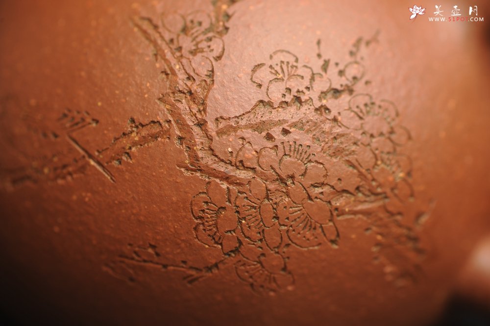 紫砂壶图片：油润降坡泥全手工小品西施壶 装饰喜上眉梢 特文气 - 全手工紫砂壶网