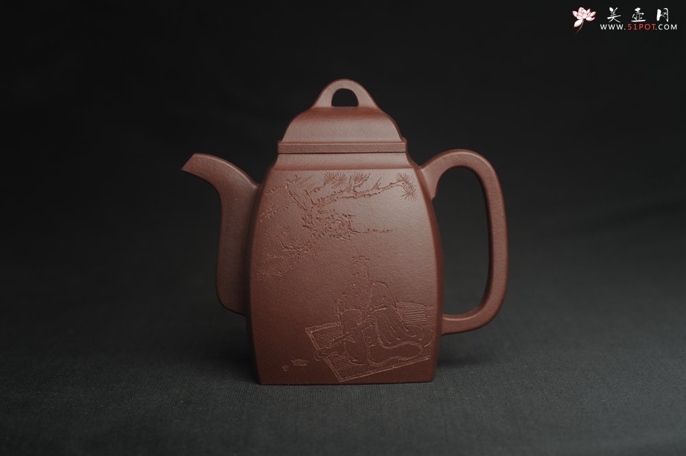 紫砂壶图片：全手工精致汉方壶 无事此静坐 有情且赋诗 禅意浓浓 - 全手工紫砂壶网