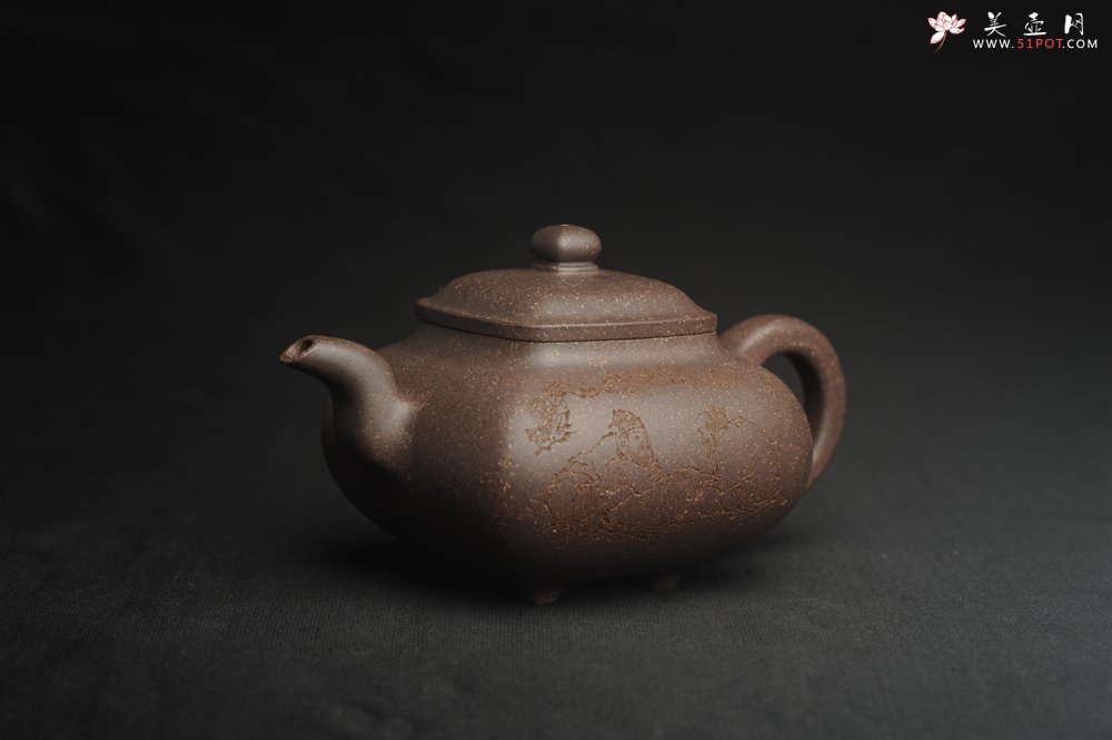 紫砂壶图片：实力派张海艳全手工特好老青灰段泥传炉壶 装饰人物 饮者寿 特文气 - 全手工紫砂壶网