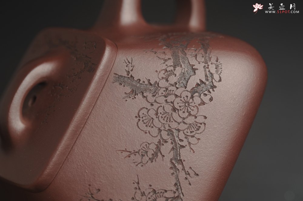 紫砂壶图片：美壶特惠 精致全手工混方石瓢 装饰梅花特文气 - 全手工紫砂壶网