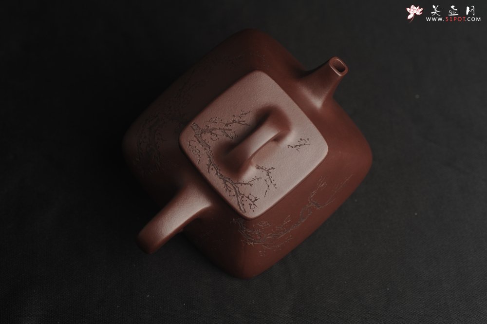 紫砂壶图片：美壶特惠 精致全手工混方石瓢 装饰梅花特文气 - 全手工紫砂壶网