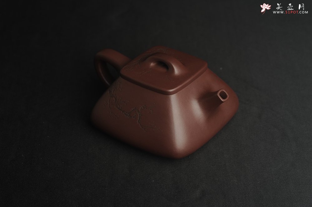 紫砂壶图片：美壶特惠 精致全手工混方石瓢 装饰梅花特文气 - 全手工紫砂壶网