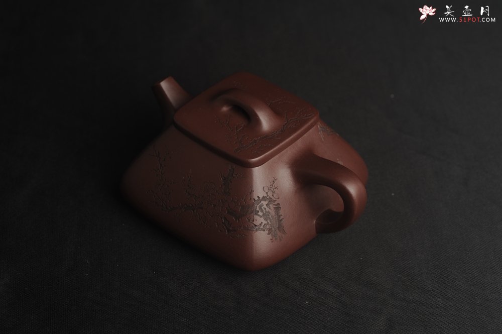 紫砂壶图片：美壶特惠 精致全手工混方石瓢 装饰梅花特文气 - 全手工紫砂壶网
