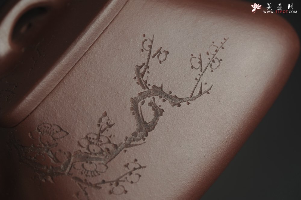 紫砂壶图片：美壶特惠 精致全手工混方石瓢 装饰梅花特文气 - 全手工紫砂壶网