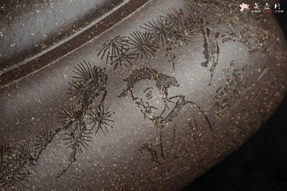 紫砂壶图片：实力派张海艳全手工特好老青灰段泥传炉壶 装饰人物 一杯清茗可沁诗脾  特文气 - 全手工紫砂壶网