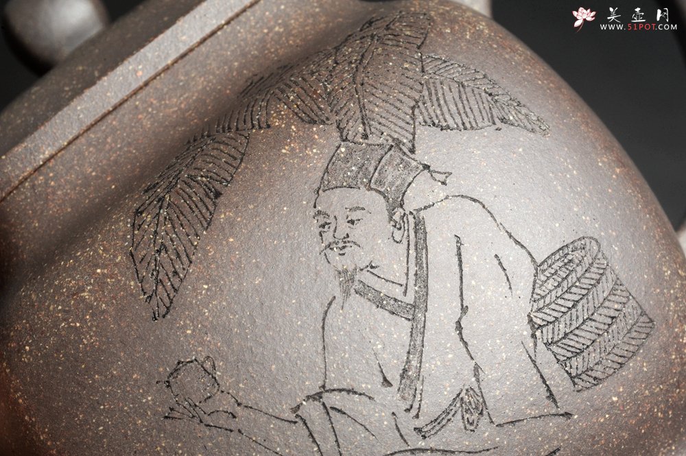 紫砂壶图片：实力派张海艳 全手工油润老青灰段泥重器鸣远四方 气势磅礴 用心之作 装饰人物特文气 - 全手工紫砂壶网