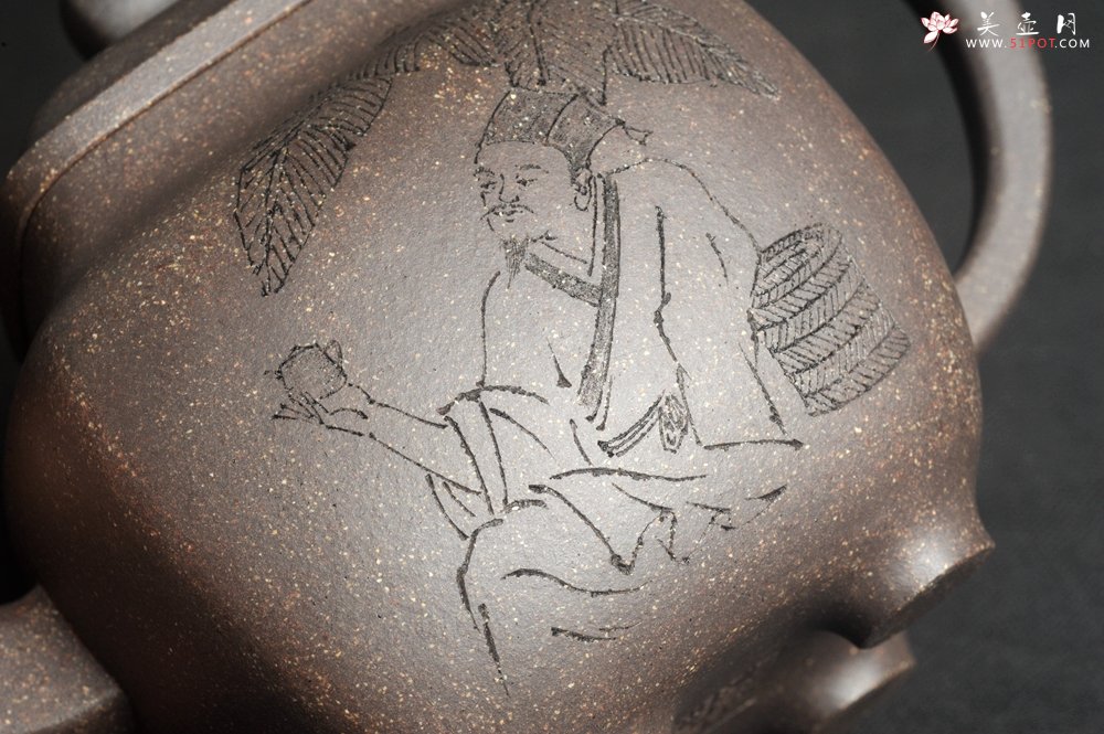 紫砂壶图片：实力派张海艳 全手工油润老青灰段泥重器鸣远四方 气势磅礴 用心之作 装饰人物特文气 - 全手工紫砂壶网