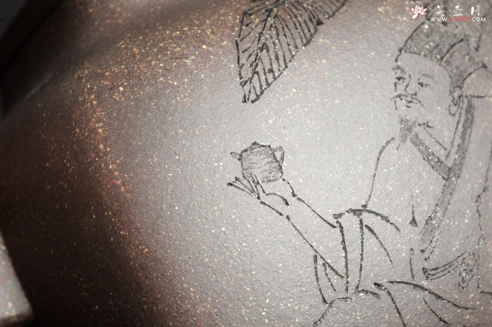 紫砂壶图片：实力派张海艳 全手工油润老青灰段泥重器鸣远四方 气势磅礴 用心之作 装饰人物特文气 - 全手工紫砂壶网