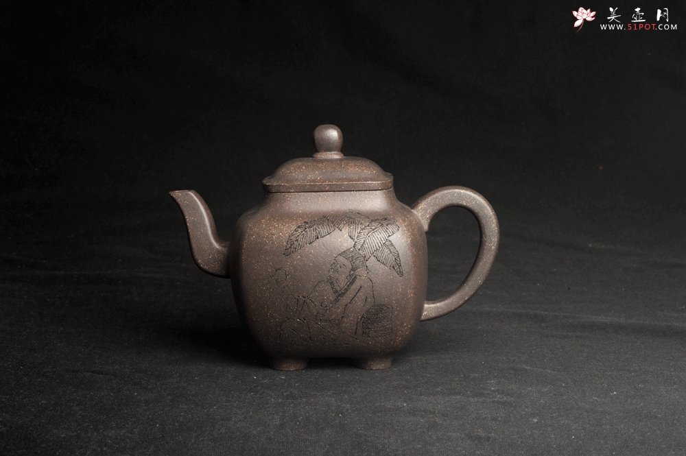 紫砂壶图片：实力派张海艳 全手工油润老青灰段泥重器鸣远四方 气势磅礴 用心之作 装饰人物特文气 - 全手工紫砂壶网