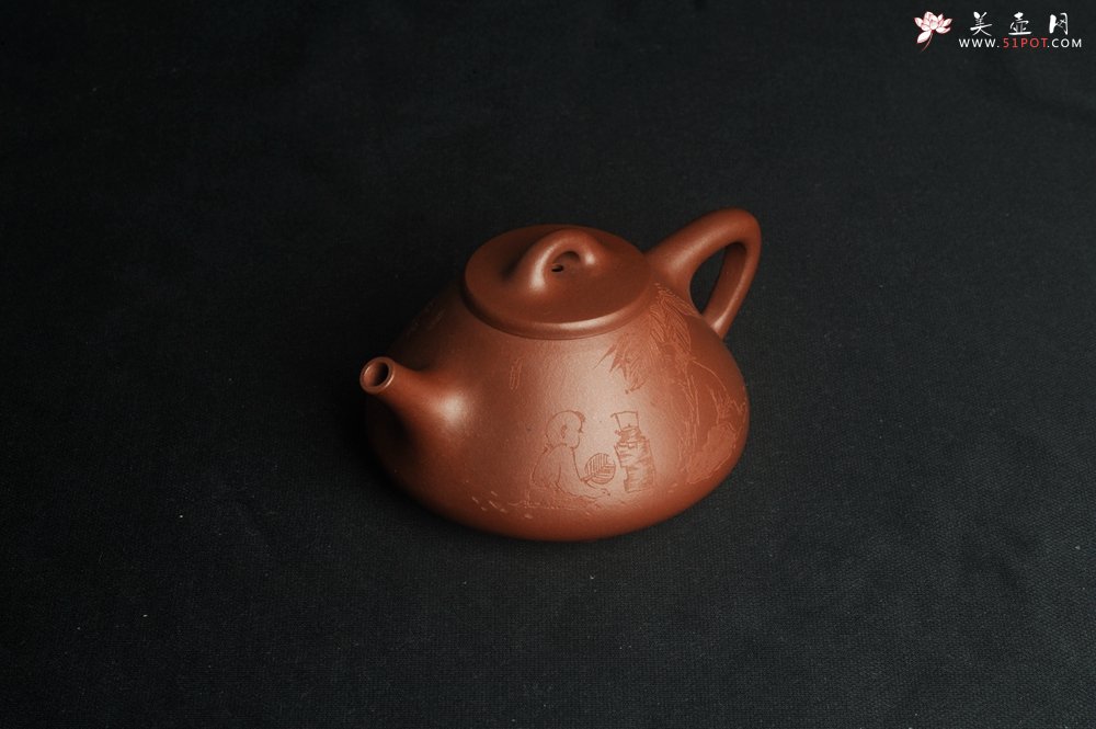 紫砂壶图片：特好底曹青 全手工品茗悟道小子冶石瓢 装饰特文气 期待与亲结缘 - 全手工紫砂壶网