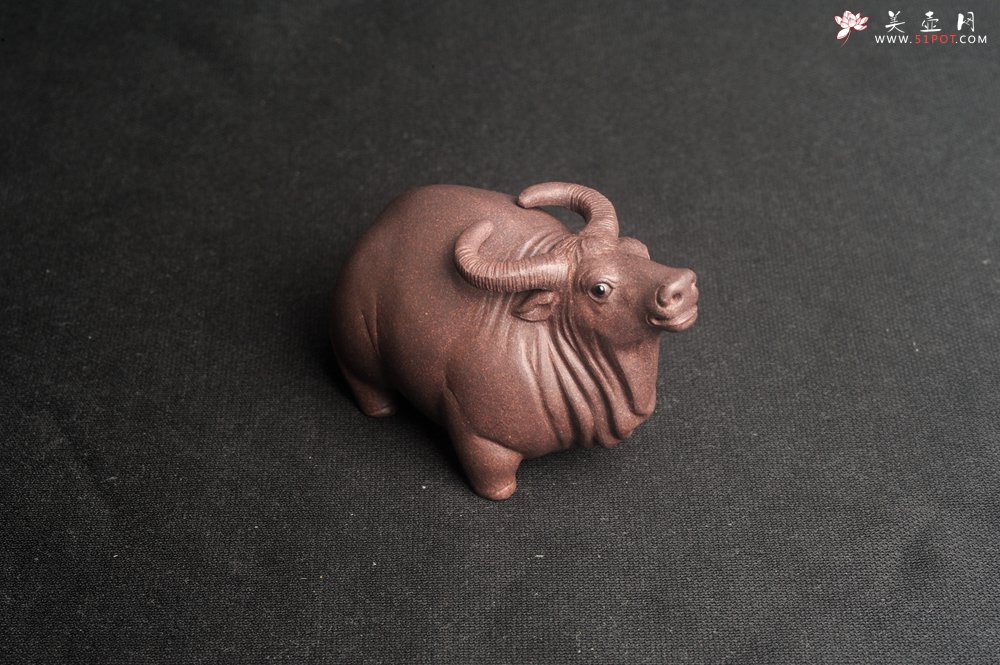 紫砂壶图片：美宠特惠 实力派工艺员姚老师  预计明年升助工  超精品老青灰泥孺子牛茶宠 长8cm高5cm  肌理 - 全手工紫砂壶网