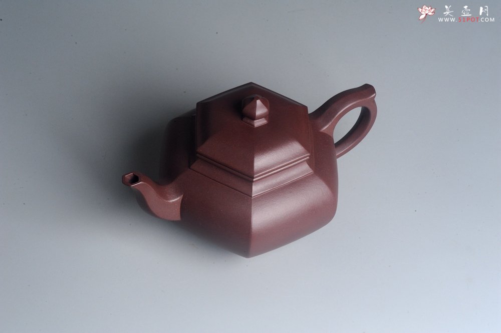 紫砂壶图片：实力派张海艳全手工纯色底曹青六方笑樱壶 做工灰常精致 气韵流畅 - 全手工紫砂壶网