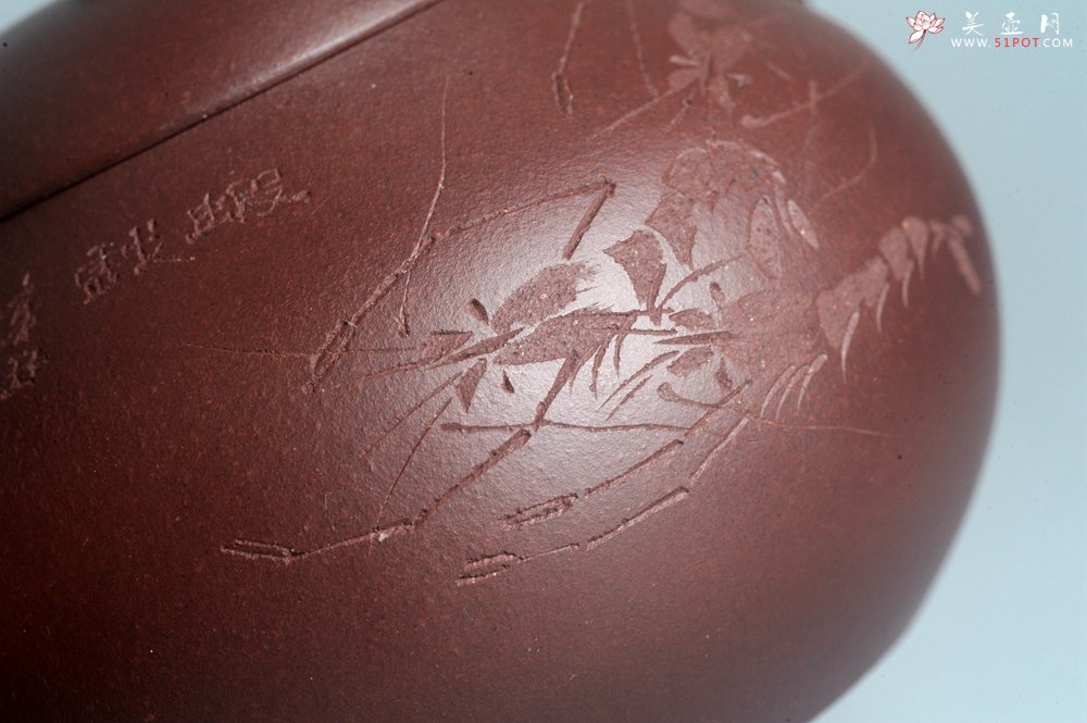 紫砂壶图片：油润底曹青 全手工文旦茶壶 上善若水 虾趣图 特文气 期待与亲结缘 - 全手工紫砂壶网