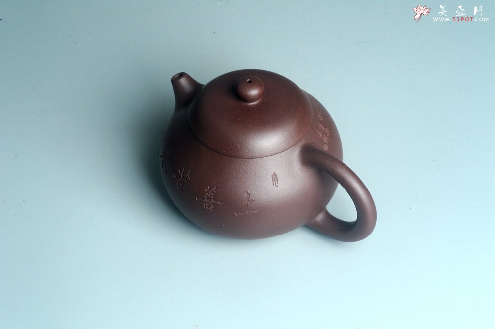 紫砂壶图片：油润底曹青 全手工文旦茶壶 上善若水 虾趣图 特文气 期待与亲结缘 - 全手工紫砂壶网